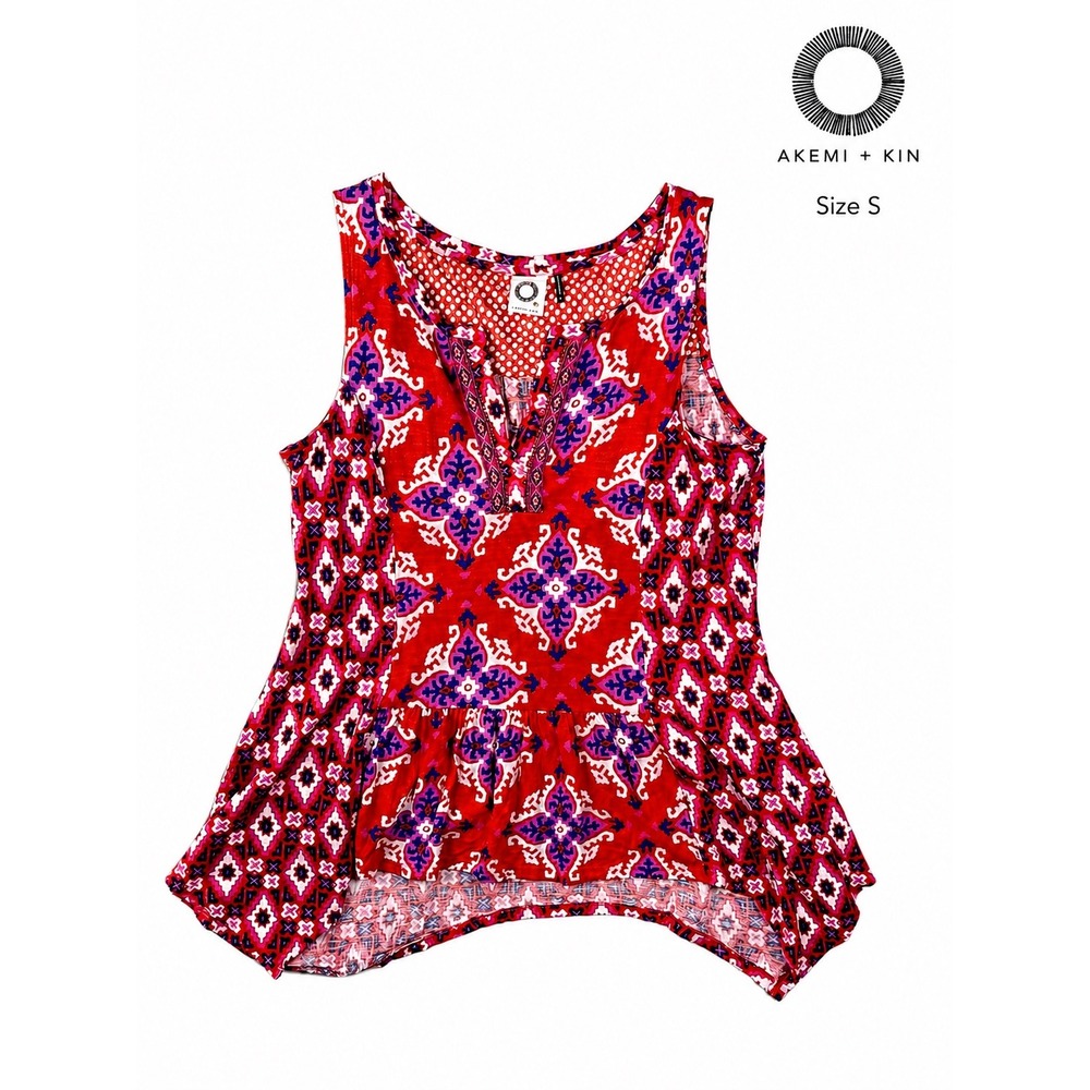 Akemi + Kin Anthropologie Red Medallion Print Peplum Tank Top Sleeveless Small
